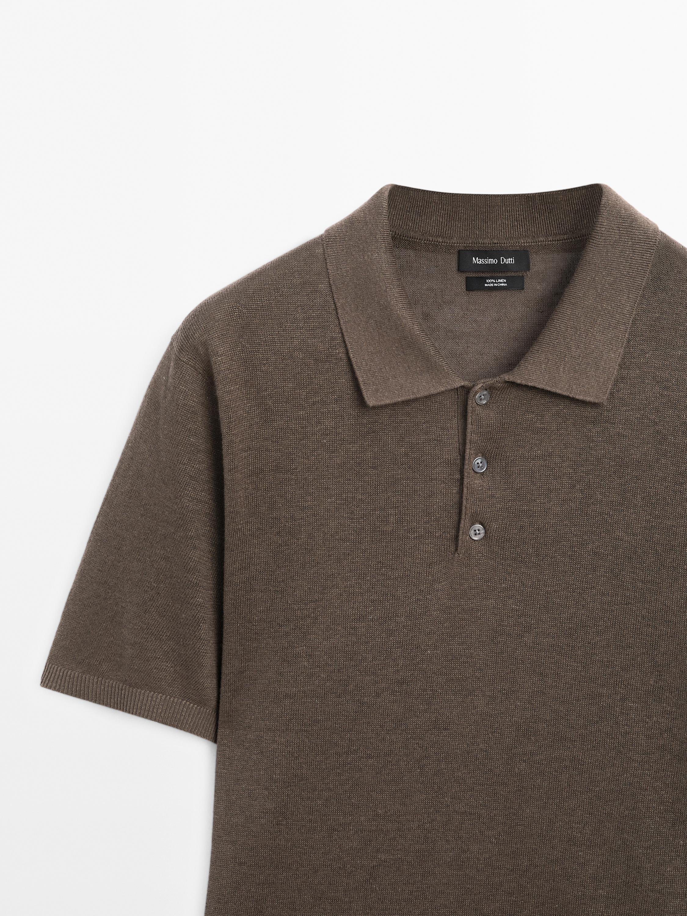 Short sleeve linen knit polo shirt